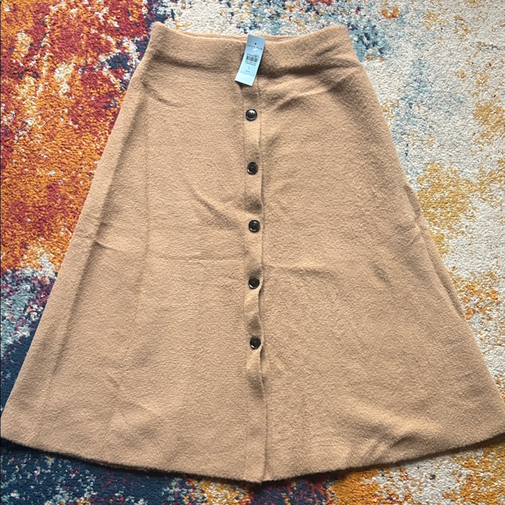 Ann Taylor Camel A-Line Skirt with Button Front